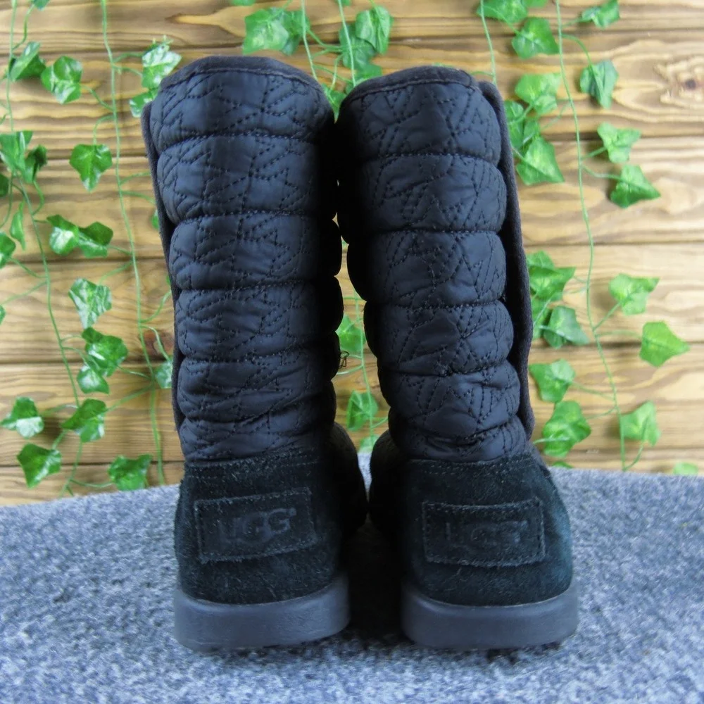 UGG Kids‎ 13 Girls Black Quilted Puffy Houndstooth Nylon Winter Boots Shoes